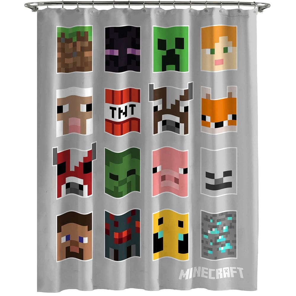 Cortina de chuveiro Jay Franco Minecraft Mobs & Blocks 180x180cm