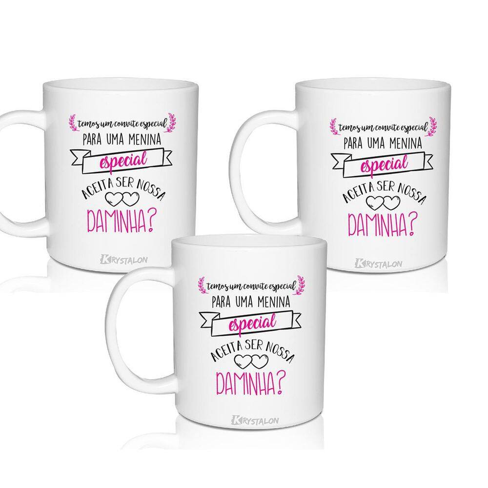 Kit 3 Canecas Krystalon Lembrança Personalizada Daminha