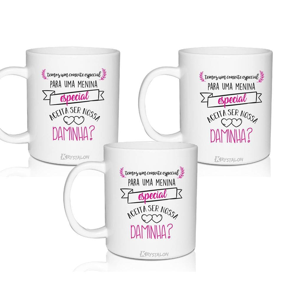 Kit 3 Canecas Krystalon Lembrança Personalizada Daminha