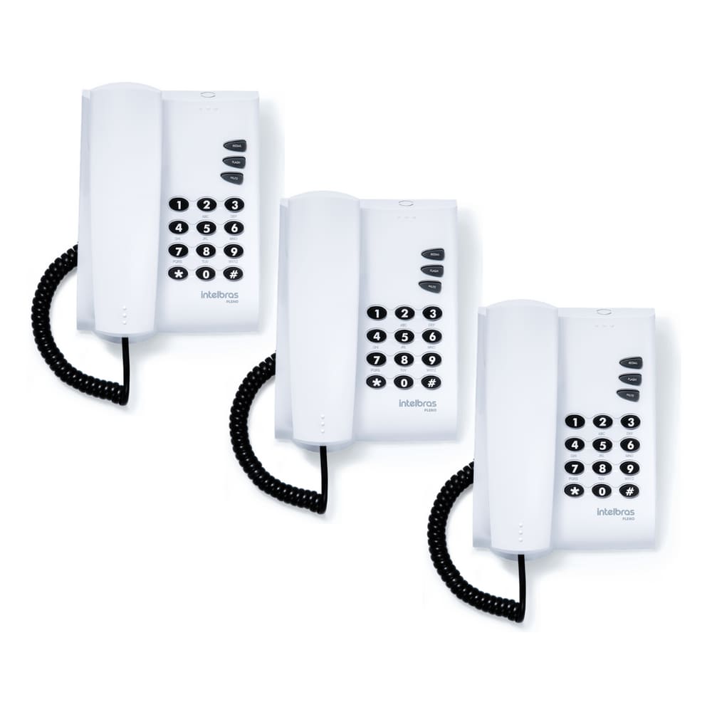 Telefone Fixo Com Fio Intelbras Sem Chave Cinza - 3 Unidades