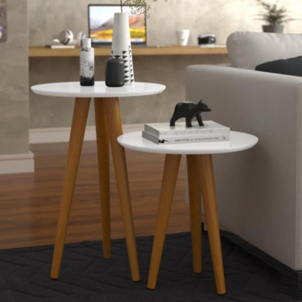 Jogo de 2 Mesas para Sala Oval Pereira Branco