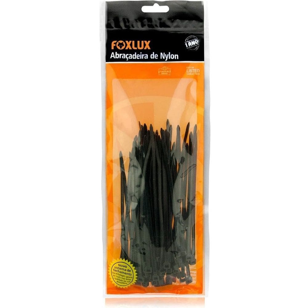 Abraçadeiras de Nylon 200 x 4.8 mm 100 Unidades Preto Foxlux