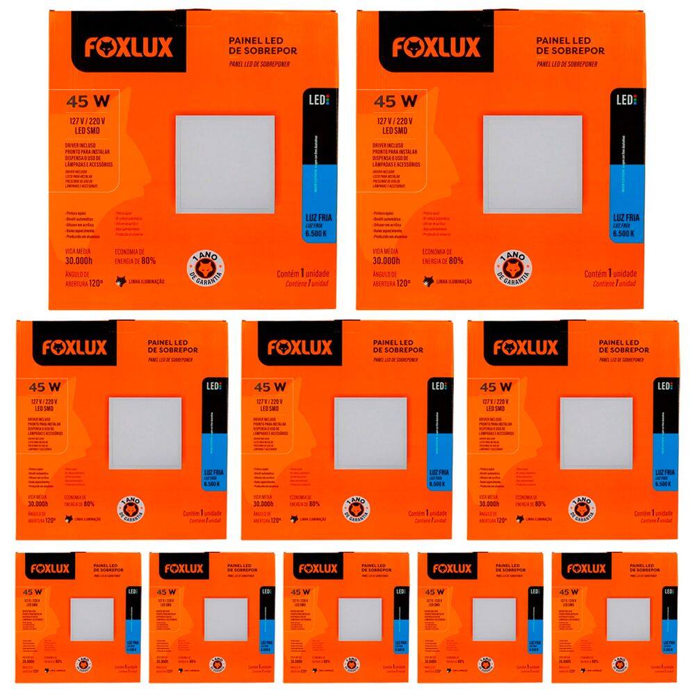 Kit 10 Painel Led Quadrado Sobrepor 45W 6500K Bivolt Foxlux