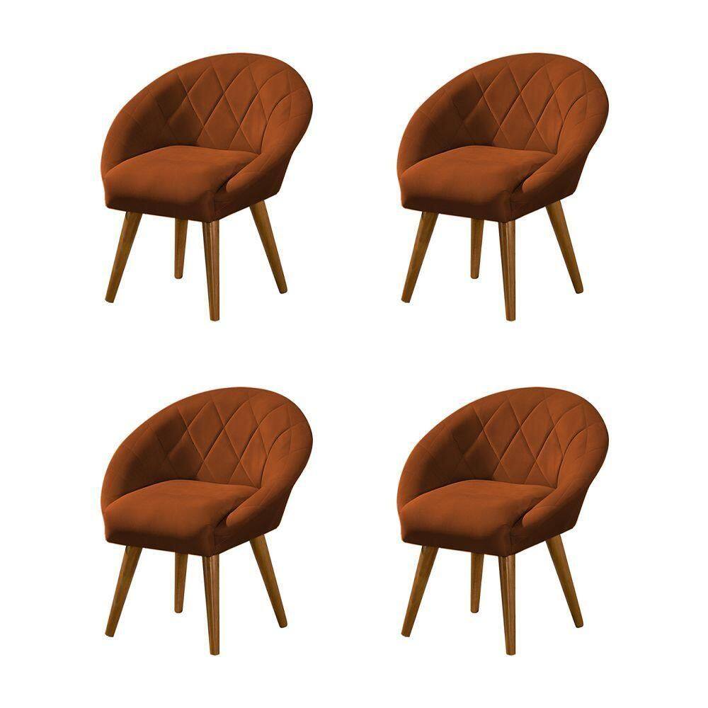 Kit 4 Poltronas Decorativa Canastra Estofada Veludo Laranja Terracota Pés Palito Em Madeira Maciça