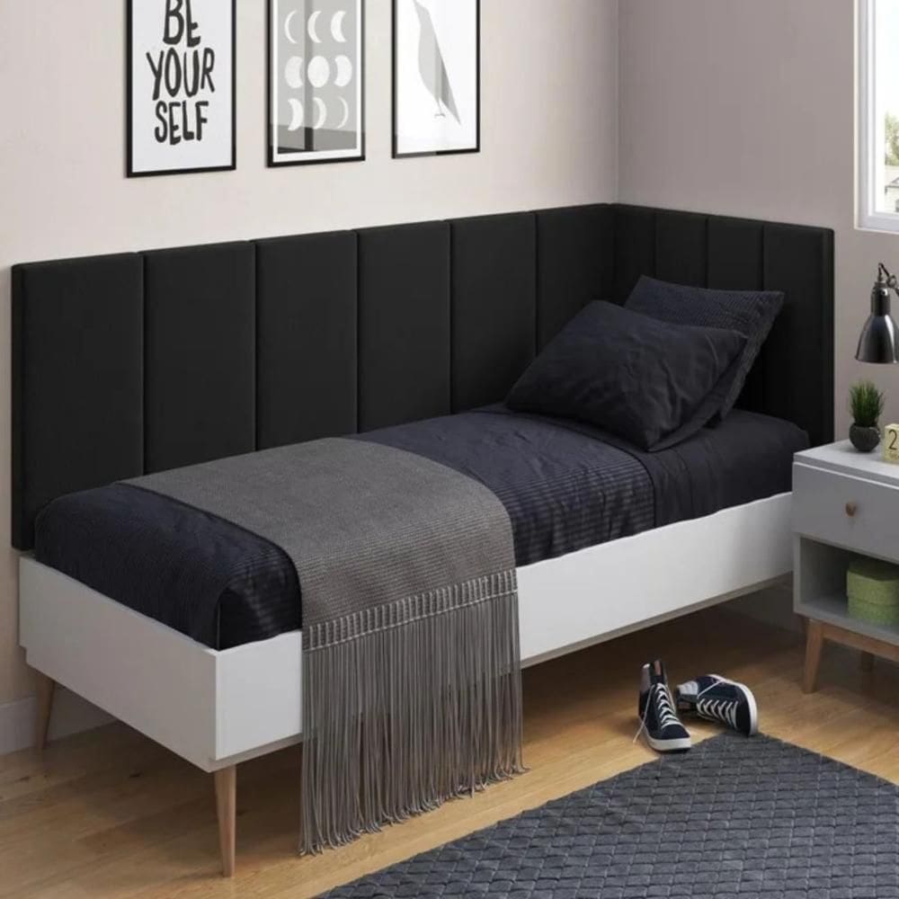 Kit de Cabeceira Solteiro Lino Sued Preto