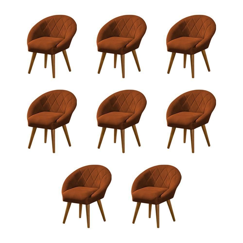 Kit 8 Poltronas Decorativa Canastra Estofada Veludo Laranja Terracota Pés Palito Em Madeira Maciça