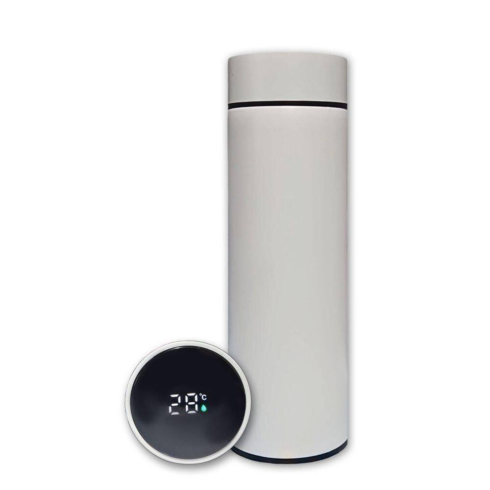 Garrafa Térmica Aço Inox Com Termômetro Digital Led 500ml Branco