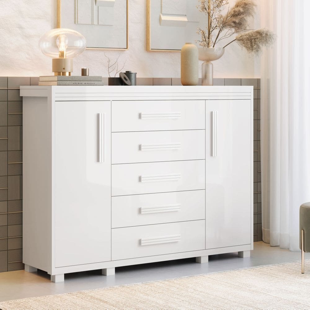 Cômoda Sapateira 2 Portas e 5 Gavetas Espaçosa Havana100%MDF
