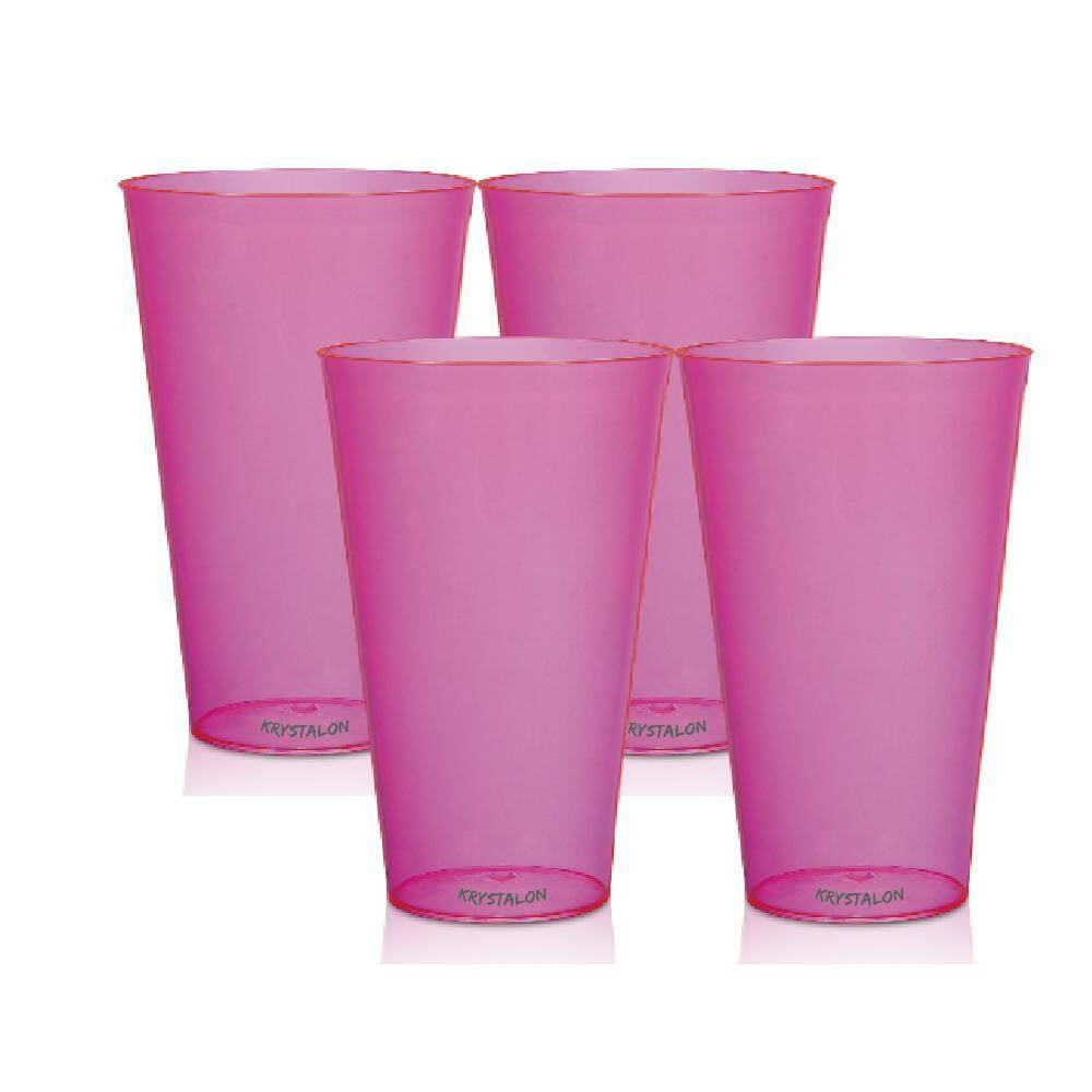 Kit 4 Copos Big Drink Rosa 550 Ml Acrílico Poliestireno