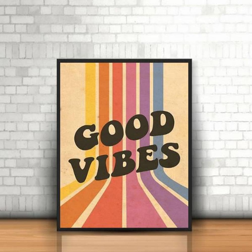 Quadro Decorativo Good Vibes Retrô 24X18Cm Moldura Preta