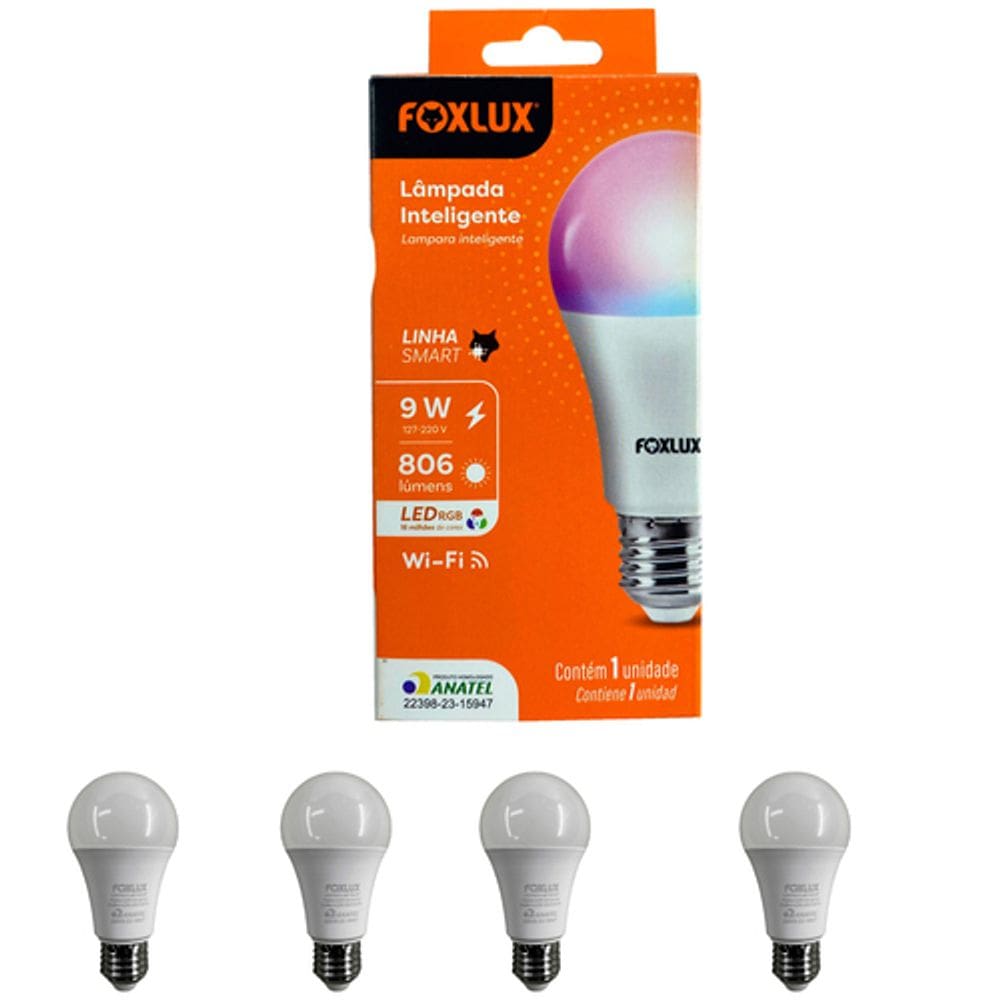 Kit 4 Lâmpada Inteligente RGB 9W Wifi Smart Color Bivolt Foxlux