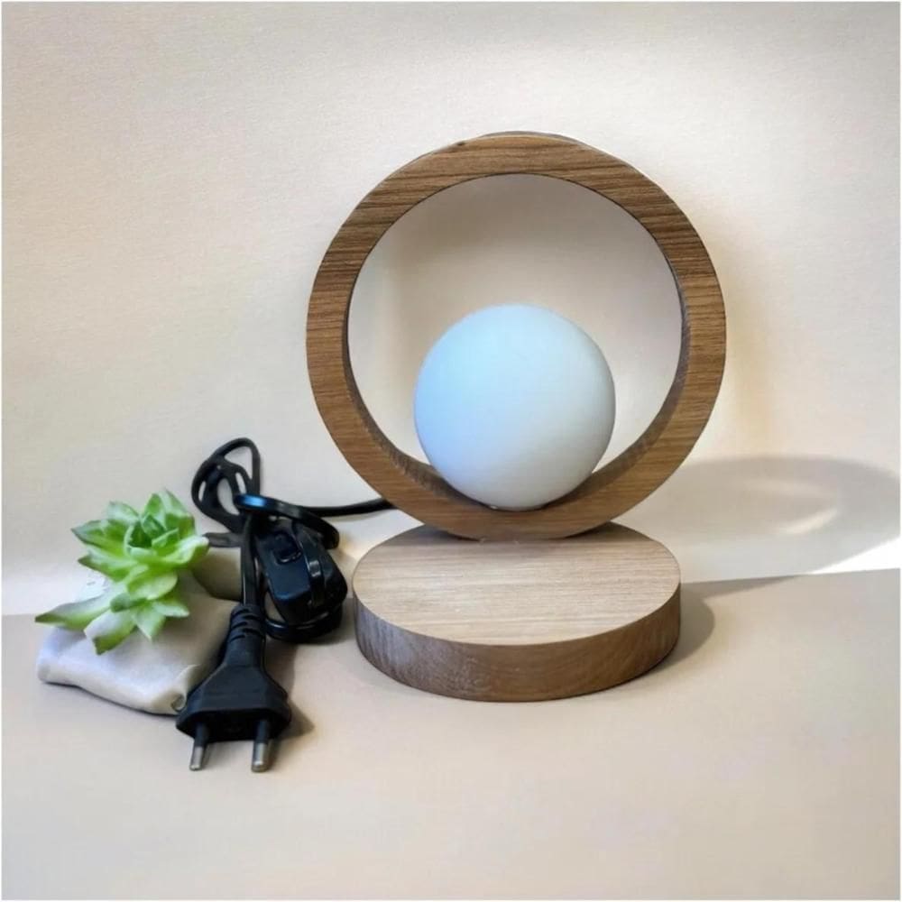 Luminária de Mesa com Globo de Vidro Caruaru Madeira Natural