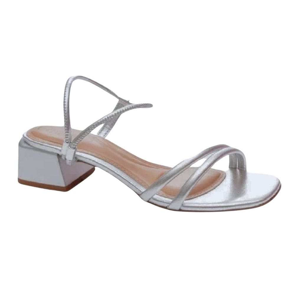 Sandália Beira Rio Salto Bloco Strass Feminina Prata