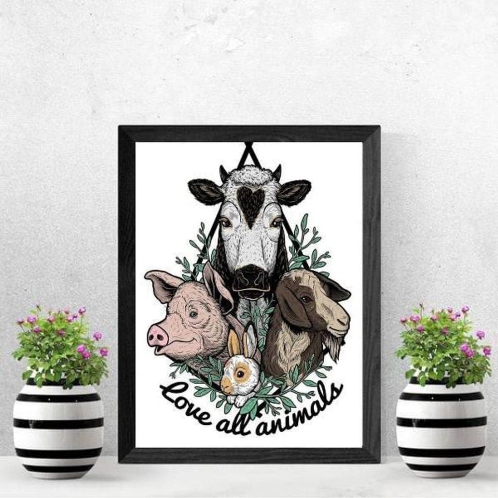 Quadro Vegetariano Love All Animals 33X24Cm