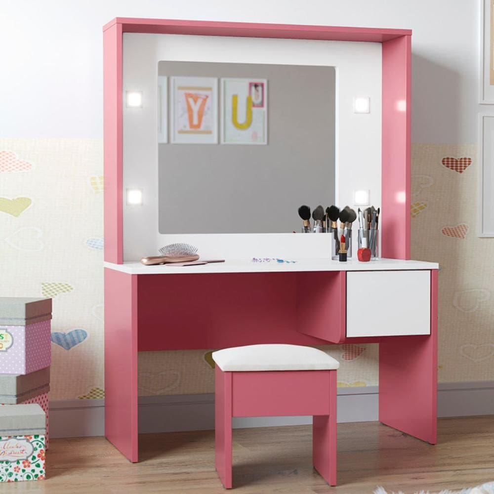 Penteadeira Infantil Bombonera Branco/Rosa