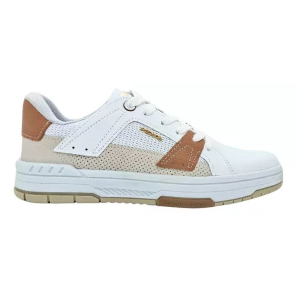 Tênis Pegada Casual Couro London Feminino Branco Off Bege 343586