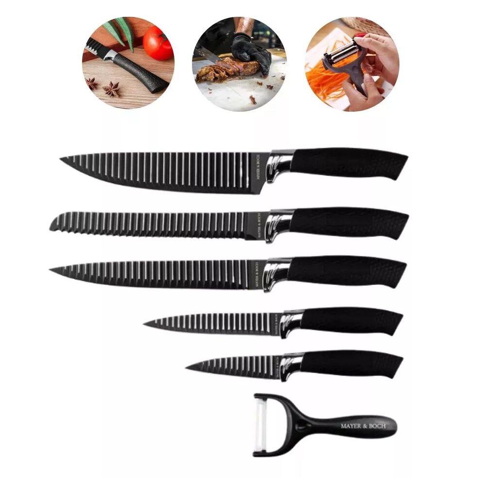 Conjunto De Facas do Chef Cozinha Inox Cabo Texturizado 6 Pç Premium