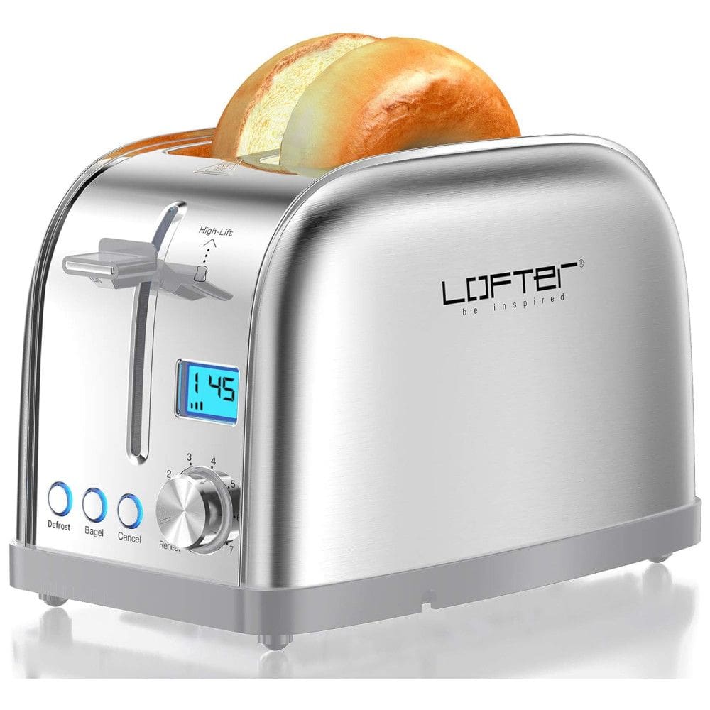 Torradeira Elétrica Prime com visor LCD, 2 fatias, Aço Inoxidável, 110v, LOFTER MD180012, Prateado