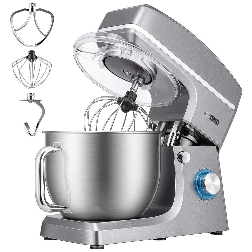 VIVOHOME Batedeira de Bancada 6 Velocidades, c, 3 Acessórios, 7 Litros, 660W, 110V, Cinza