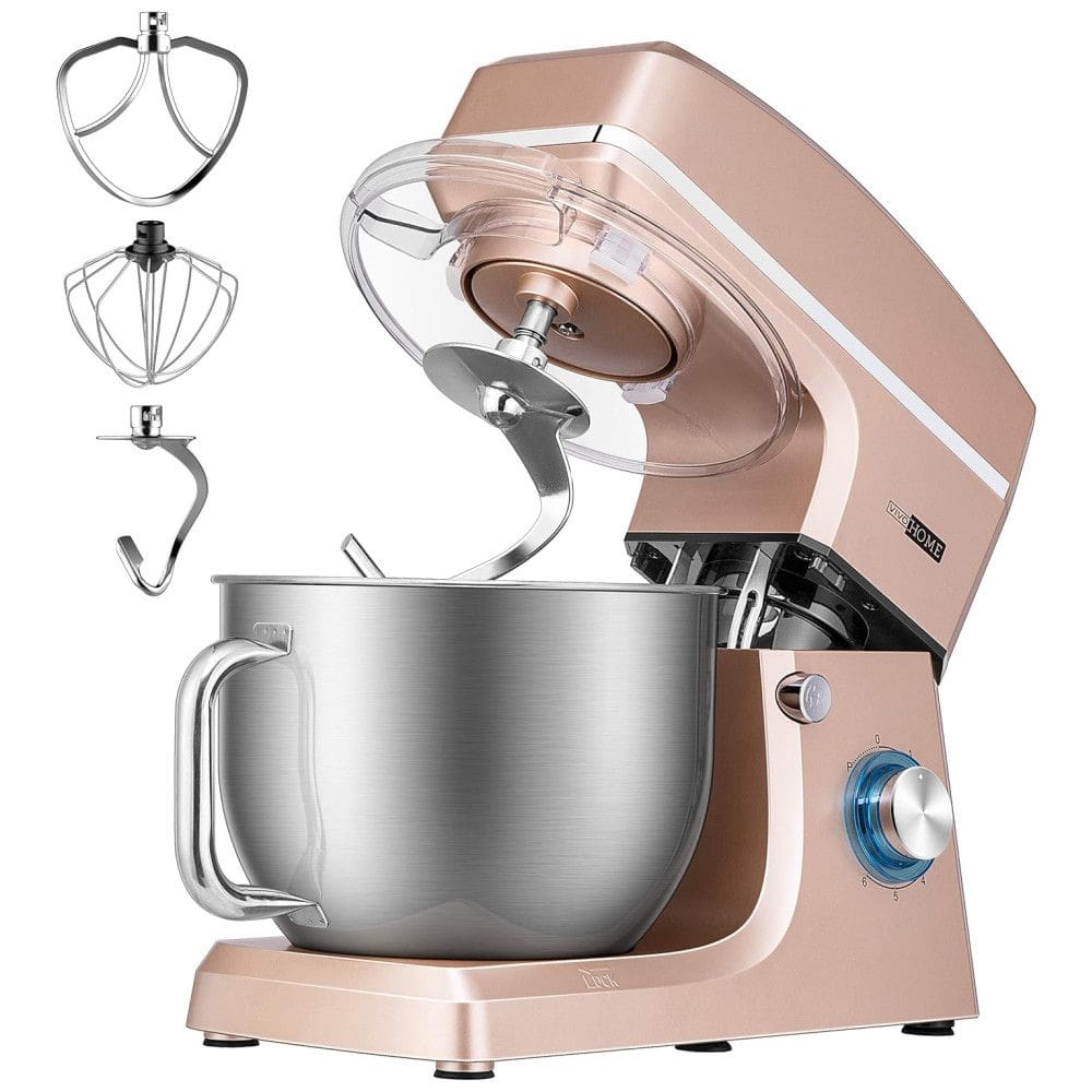 VIVOHOME Batedeira de Bancada 6 Velocidades, c, 3 Acessórios, 7 Litros, 660W, 110V, Rosa