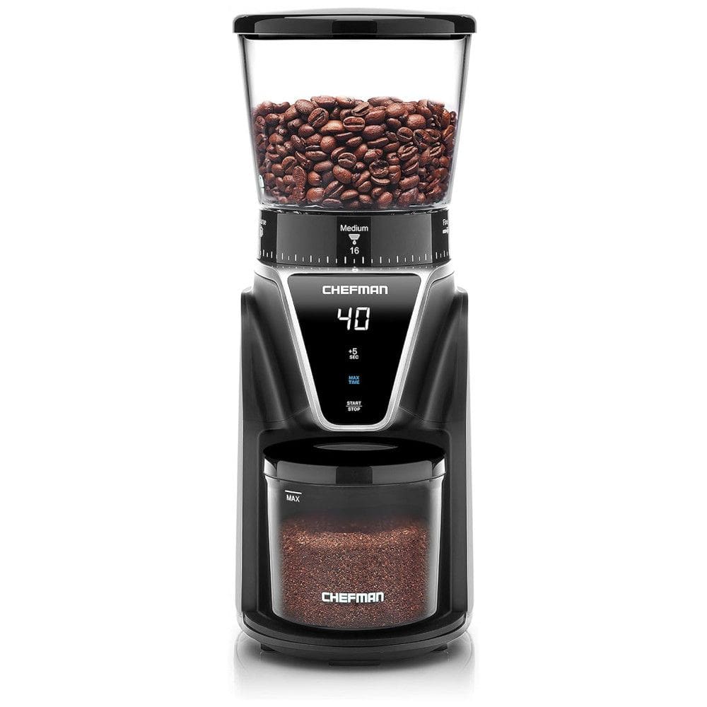 Moedor de Café e Grãos Elétrico Profissional 260g, Aço Inoxidável, 110v, CHEFMAN Conical Burr Coffee Grinder,, Preto