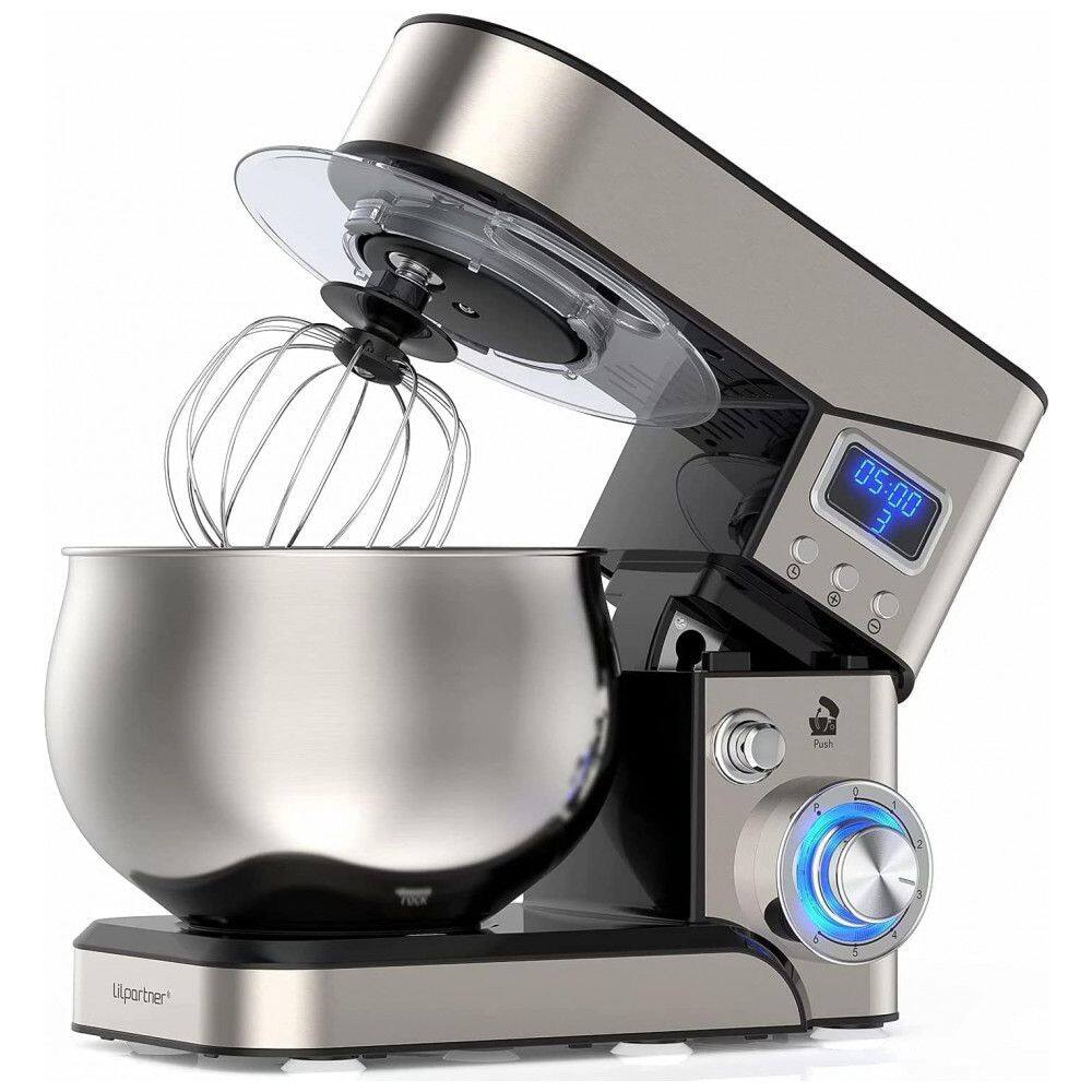 Batedeira de Bancada 5 Litros em Aço inoxidável com Display LCD, 110V 1200W, LILPARTNER, Prata