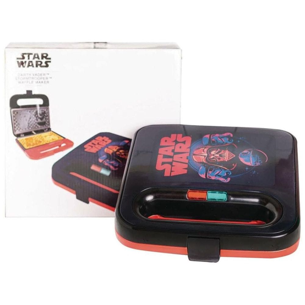 Máquina de Waffles Tema Darth Vader e Stormtrooper com Revestimento Antiaderente, 110V 750W, Uncanny Brands, Preta e Vermelha