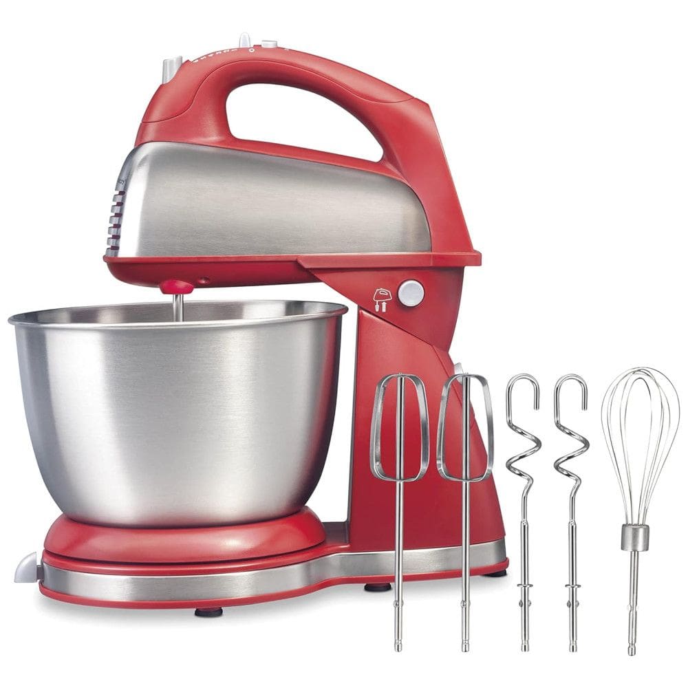 Batedeira Hamilton Beach 4 Litros, 6 Velocidades, 290W, Vermelha - Stand Mixer e Batedor de Mão com QuickBurst e Descanso da Tigela