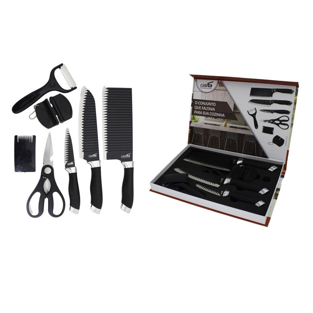 Conjunto De Facas do Chef Cozinha Inox Cabo Anatômico 7 Peças Premium