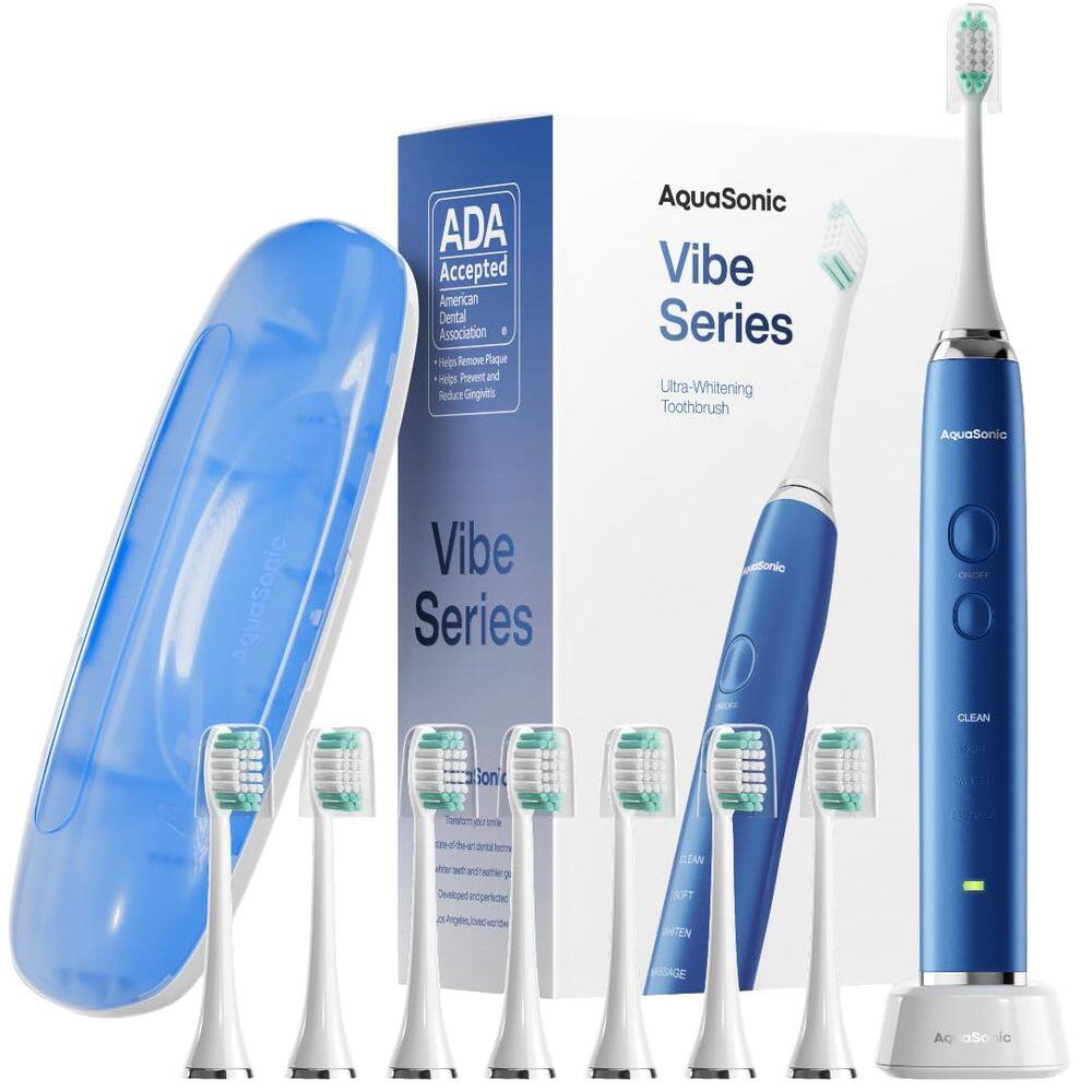 Escova de dentes elétrica Aquasonic Vibe Ultra-Whitening com 8 cabeças