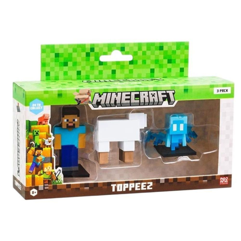Kit Pack Brinquedo 3 Bonecos Ação Minecraft 3D Colecionáveis