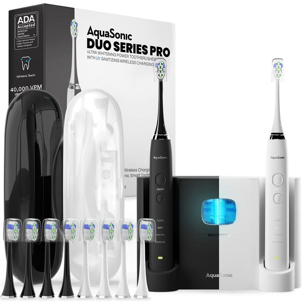 Escova de dentes elétrica Aquasonic DUO PRO Ultra Whitening