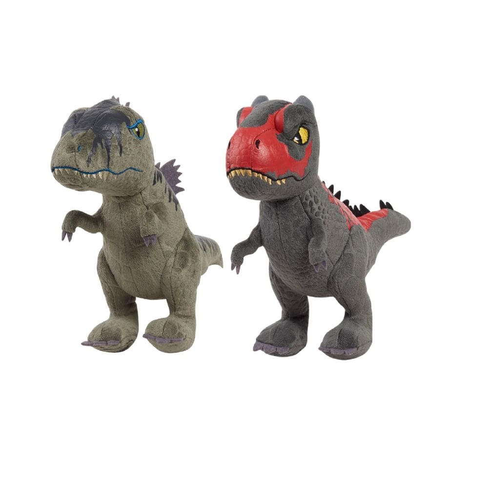Pacote com 2 bichos de pelúcia Jurassic World Carnotaurus e Giganotosaurus