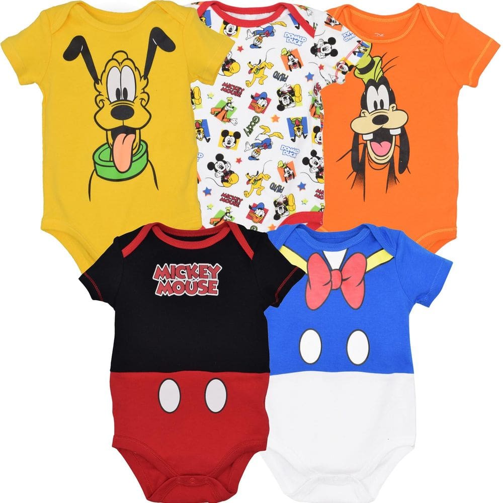 Macacões Disney Mickey Mouse, recém-nascidos, meninos, 3-6 m, pacote com 5
