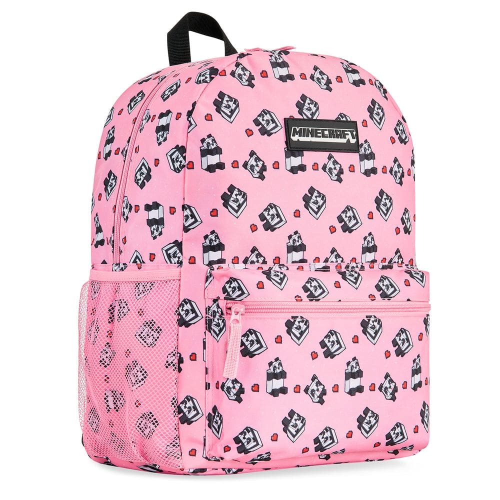 Mochila escolar Minecraft Kids com bolso frontal rosa