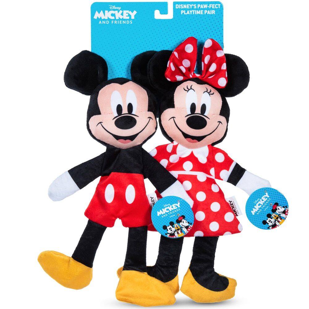 Brinquedo para cães Disney para animais de estimação Mickey e Minnie Mouse 34 cm, pacote com 2