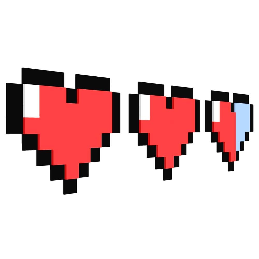 Decoração de parede Kubik Letters Pixel Heart 8-bit Zelda Minecraft
