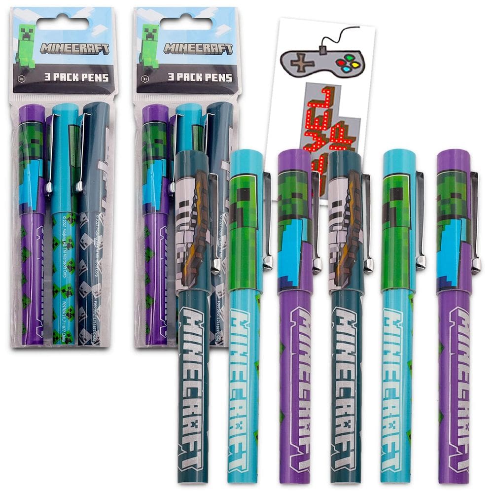 Conjunto de canetas Minecraft Mojang 6, canetas esferográficas com adesivos para crianças