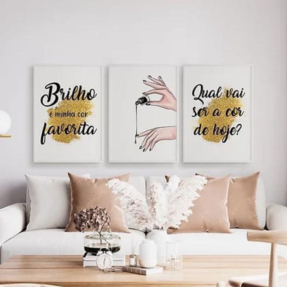 Kit 3 Quadros Decorativos Esmalte Brilho 45X34 - Branca