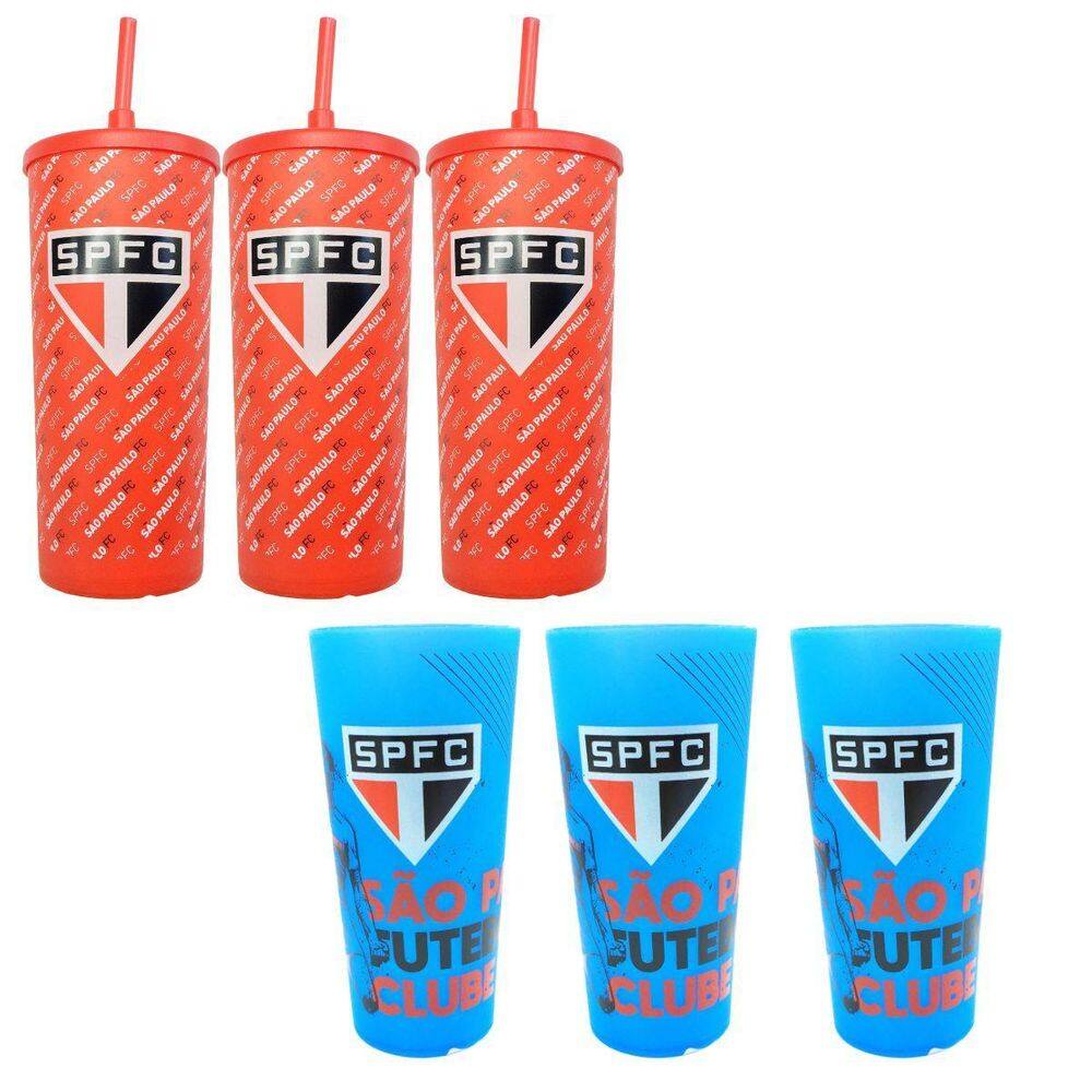 Kit 6 Copos Plástico 500Ml Premium Tampa Canudo Grande Time