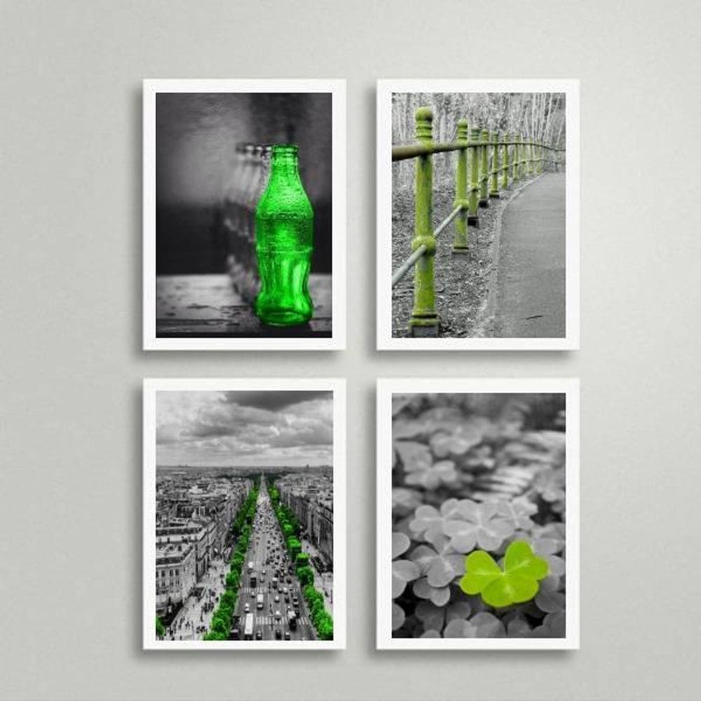 Kit 4 Quadros Fotografias Verdes 45X34Cm Com Vidro Branca