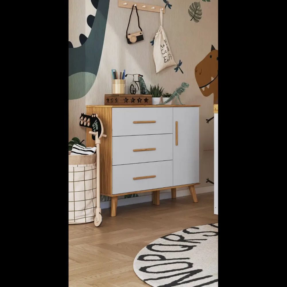 Comoda Infantil Moveis Peroba Sky 03 gavetas 01 porta MDF Ls