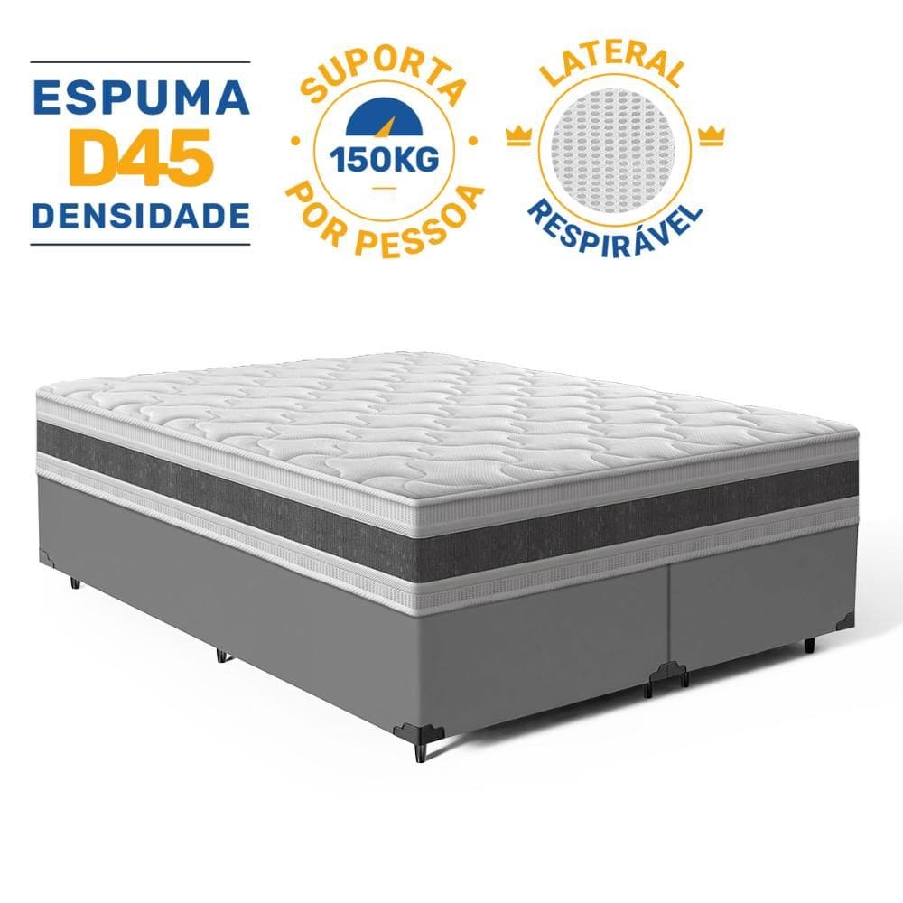 Cama Box com Colchão de Espuma D45 Double Face Air Pro Força Anjos Queen 158cm