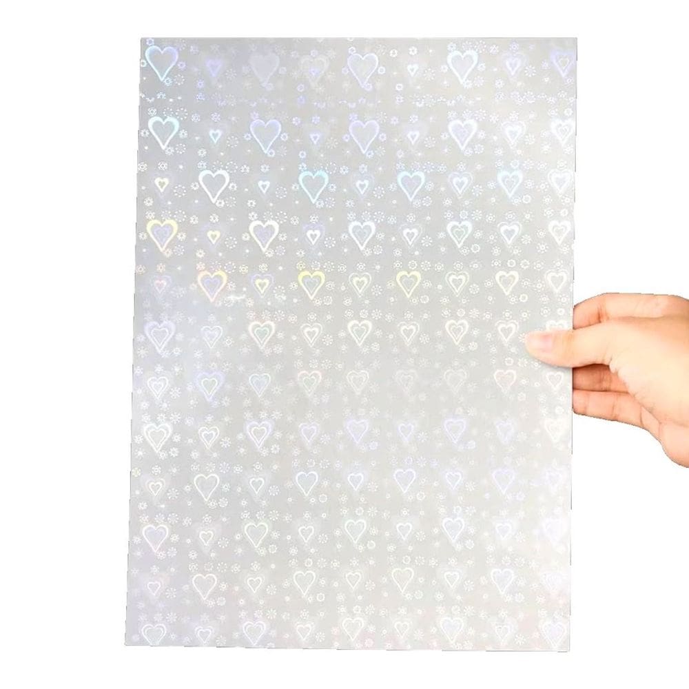 Papel Adesivo Holográfico Vinil Coração A4 50Fls