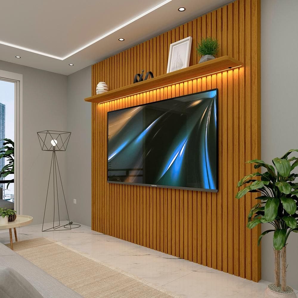 Painel Ripado Para Tv Até 75 Polegadas Com Led Naturale