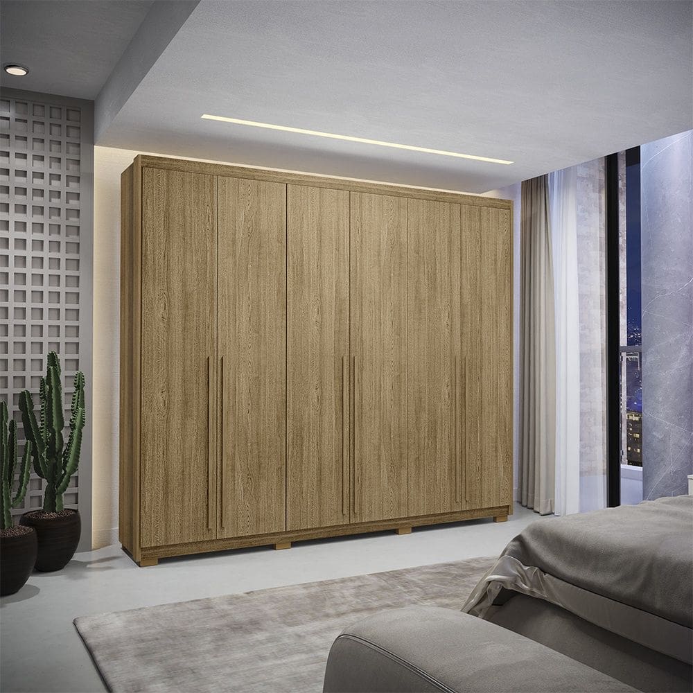 Guarda Roupa Roupeiro Casal Dubai Majestic 6 Portas 3 Gavetas Nature Vila Rica