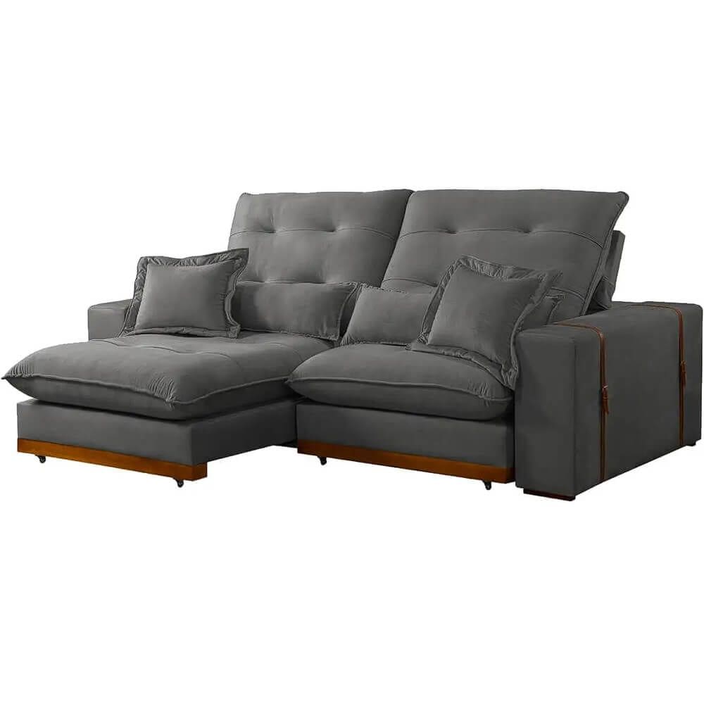Sofá Toronto em Linho 4 Lugares Retrátil e Reclinável 250cm Cor Cinza