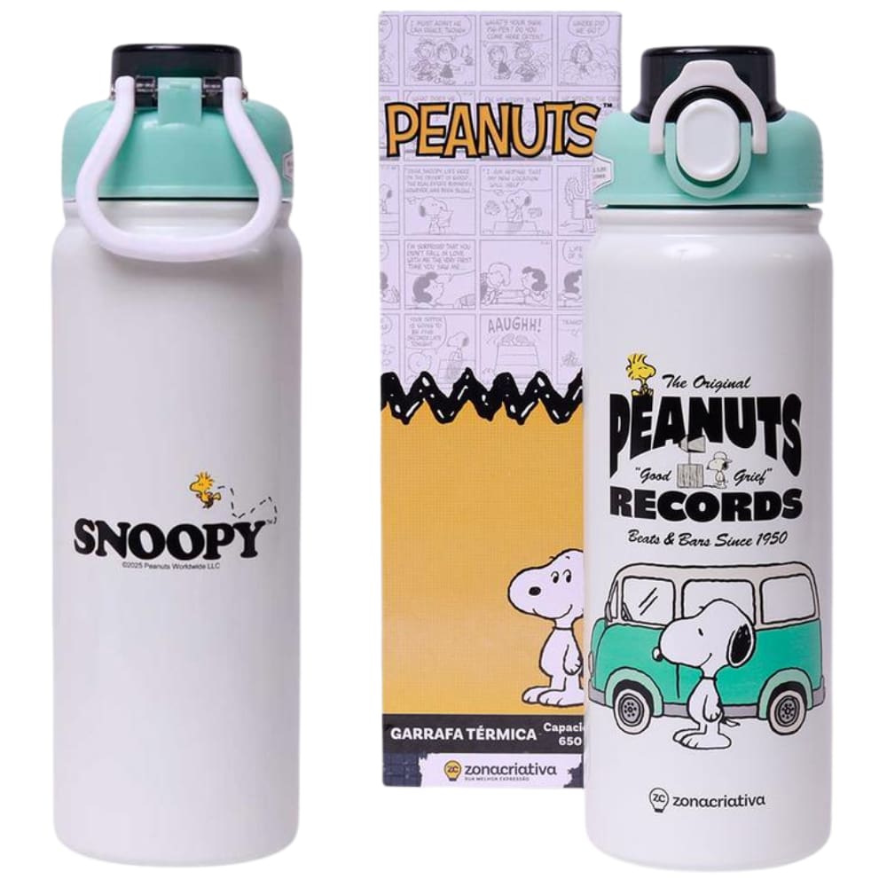 Garrafa Snoopy Térmica 12 Horas Quente Gelada Grande 650ml Com Alça Trava Segurança Oficial Peanuts