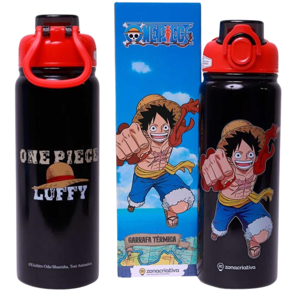 Garrafa Monkey D. Luffy Térmica 12 Horas Quente Gelada Grande 650ml Com Alça Trava Segurança Oficial One Piece