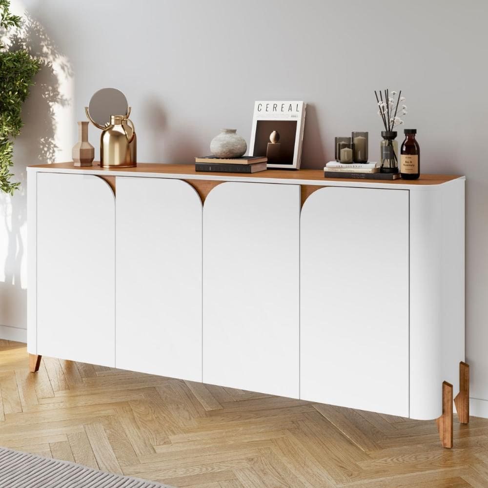Buffet 4 Portas de Bater Portland Branco/Cedro